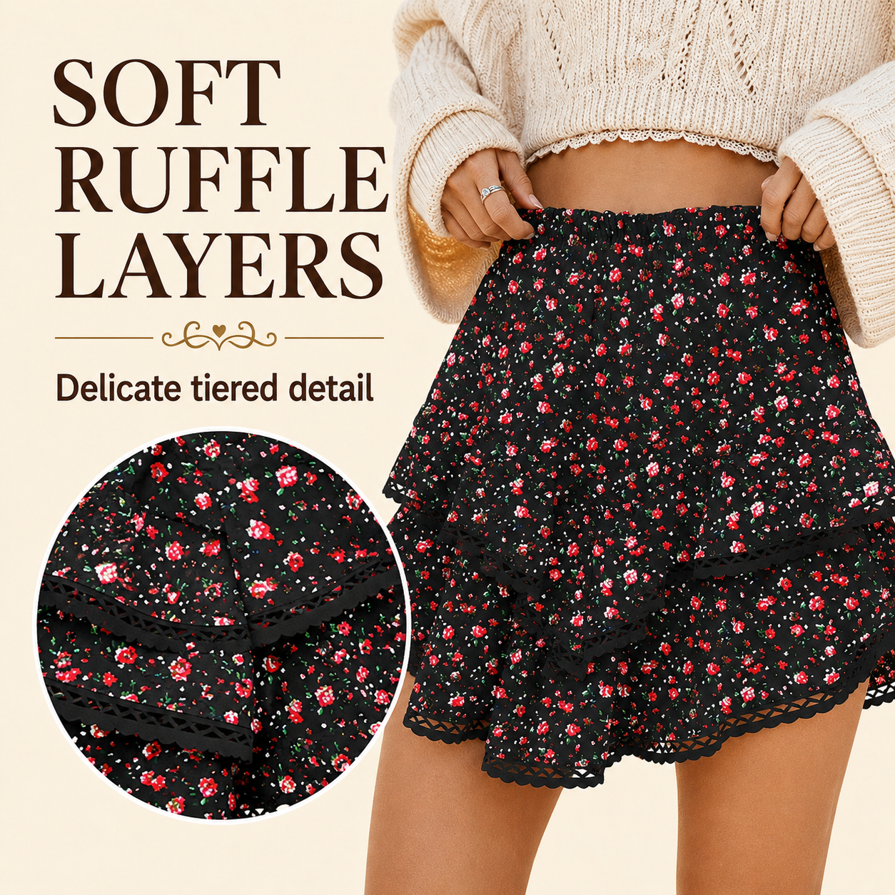 RuffleEase - High Waist Tiered Skort for Women