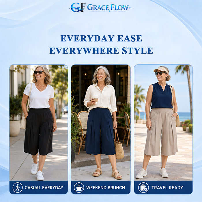 GraceFlow — Skirt-Look Wide Leg Culotte Pants