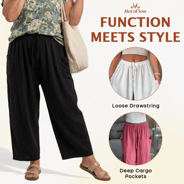 BreezyFlow Women's Lightweight Linen Wide Leg Cargo Pants - video fallback gif 4