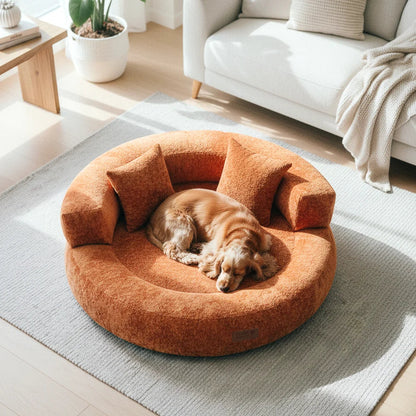 Luxe Diamond Velvet Removable Orthopedic Donut Dog Bed With Pillow - DreamNest