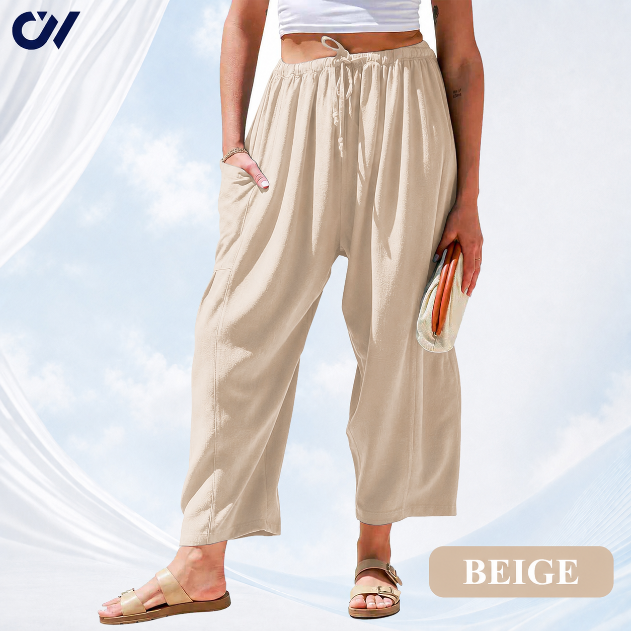 Women’s Relaxed Linen-Blend Wide-Leg Pants