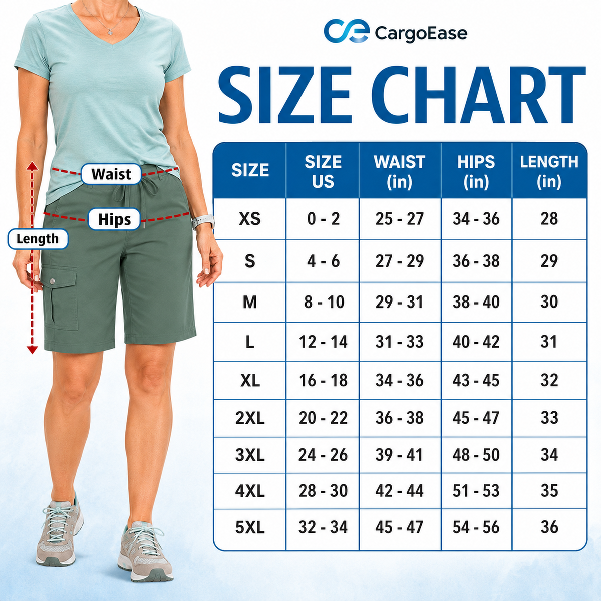 CargoEase - Women 6 Pockets Lightweight Hiking Cargo Shorts