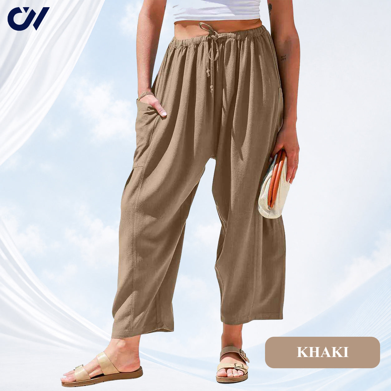 Women’s Relaxed Linen-Blend Wide-Leg Pants