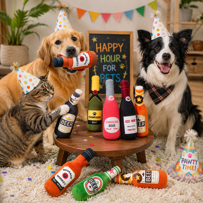 Pawty Bottle™ – Funny Squeaky Plush Toy for Pets