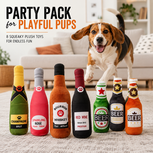 Pawty Bottle™ – Funny Squeaky Plush Toy for Pets