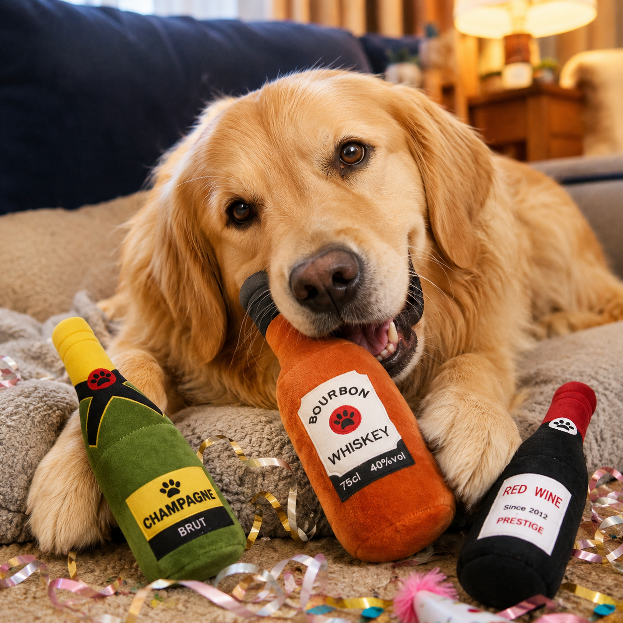 Pawty Bottle™ – Funny Squeaky Plush Toy for Pets