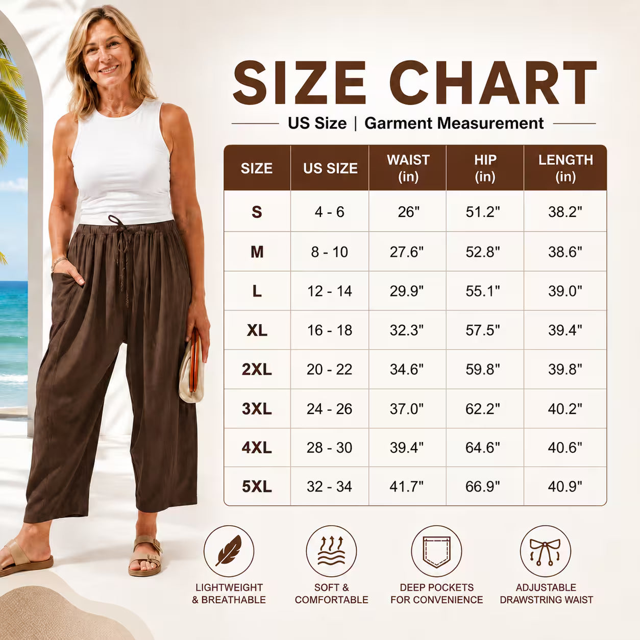 BreezyFlow Women's Lightweight Linen Wide Leg Cargo Pants