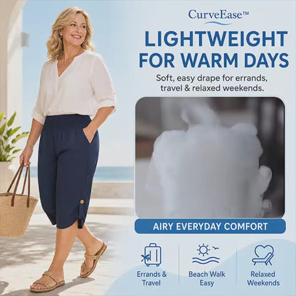 CurveEase™ - Plus-Size Smocked Waist Capri Pants