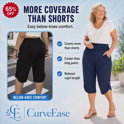CurveEase™ - Plus-Size Smocked Waist Capri Pants