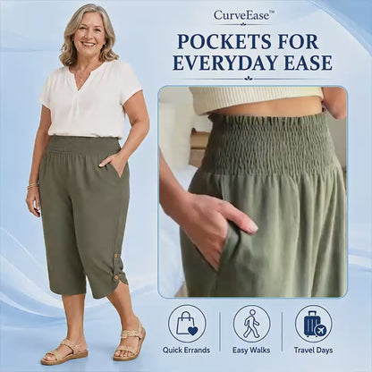 CurveEase™ - Plus-Size Smocked Waist Capri Pants