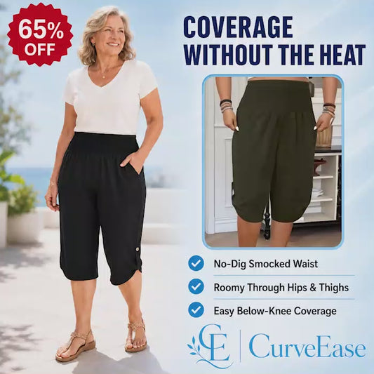 CurveEase™ - Plus-Size Smocked Waist Capri Pants