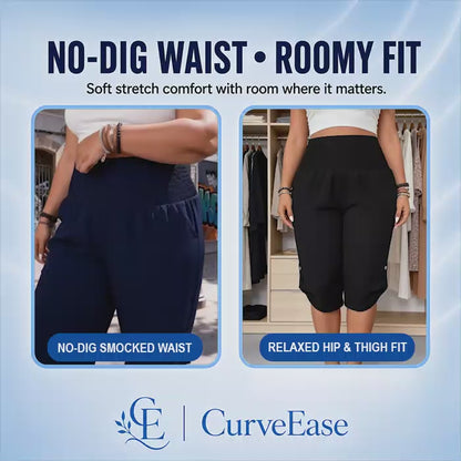 CurveEase™ - Plus-Size Smocked Waist Capri Pants